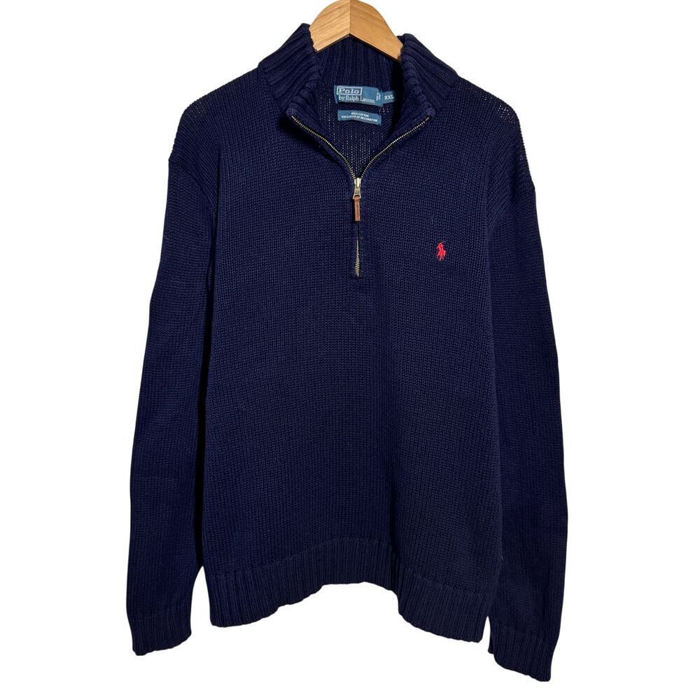 Vintage Polo Ralph Lauren Sweater‎ Men XXL Blue Long Sleeve 1/4 Zip Old Money